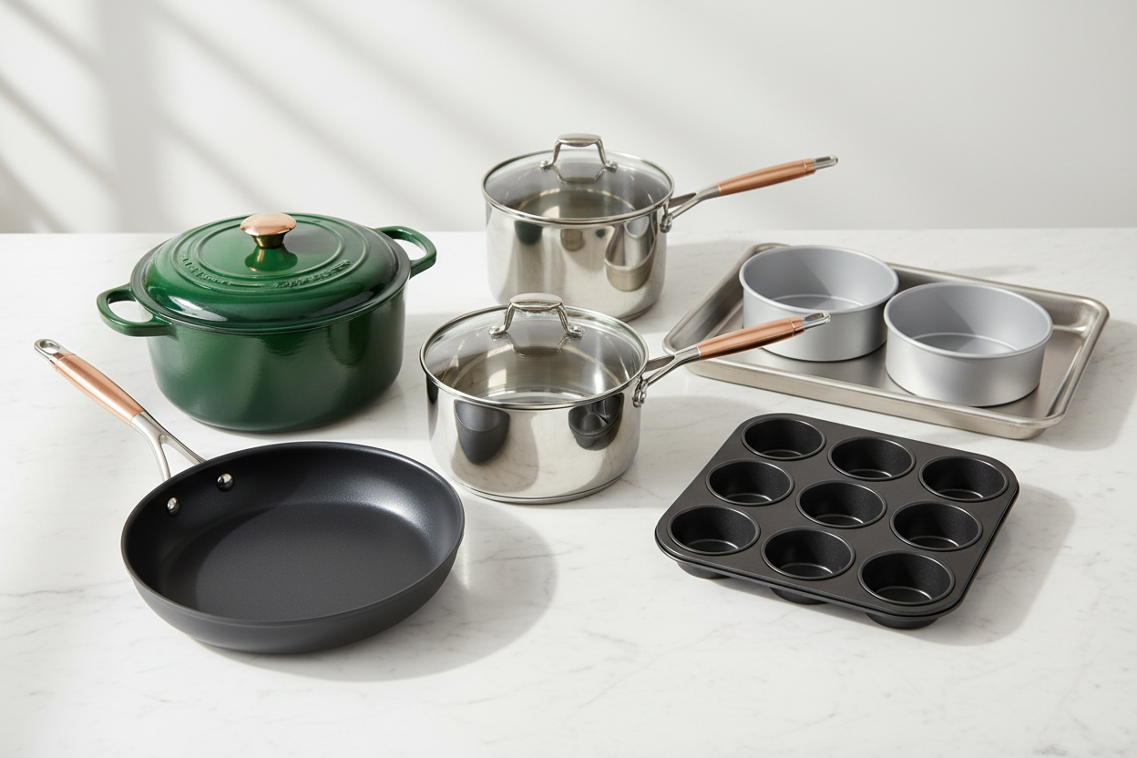 Cookware & Bakeware

Non-stick pans, pots, and Dutch ovens – for effortless cooking and easy cleanup.

Baking trays, cake pans, and muffin tins – perfect for every home baker. (make it real photo)