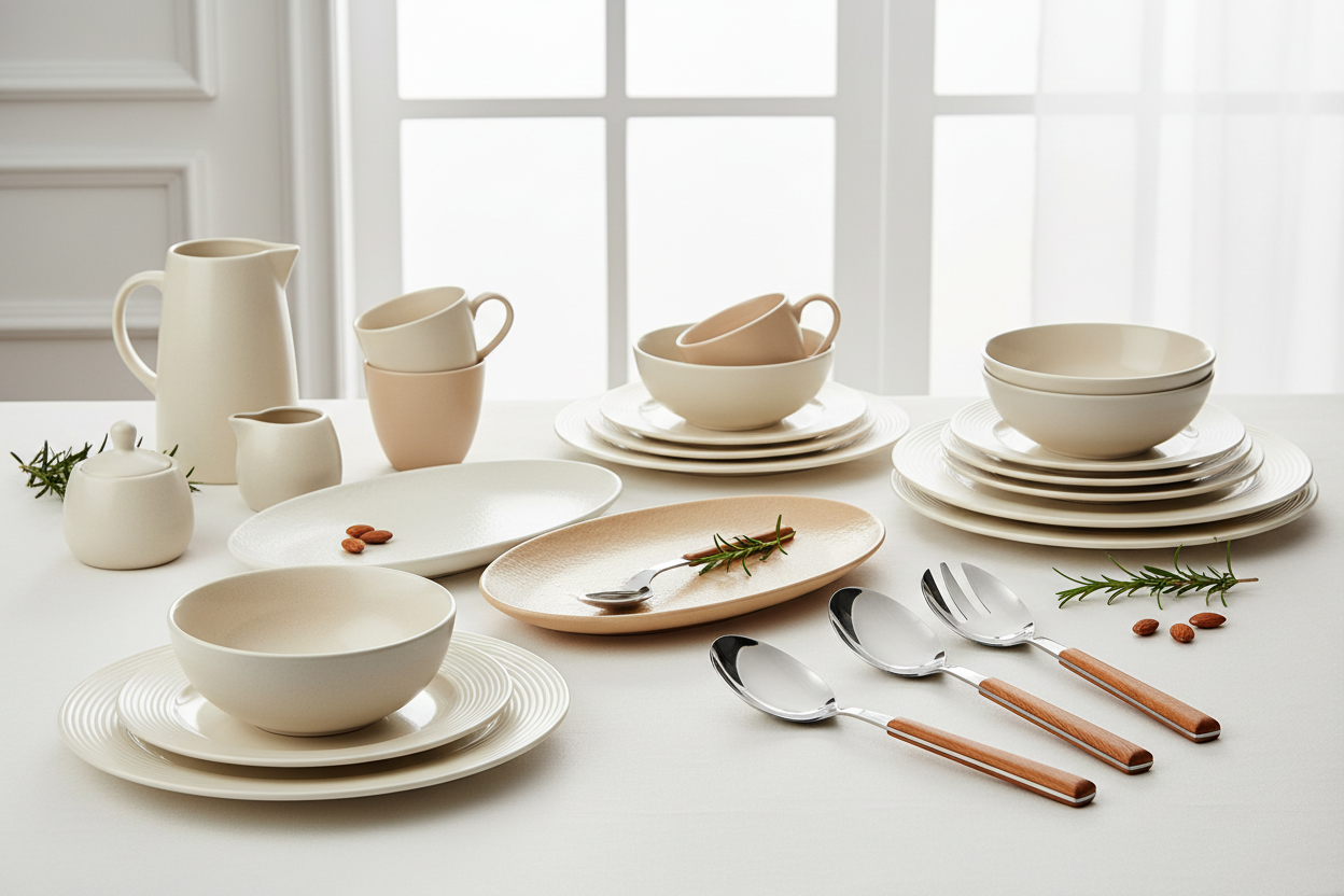 Dinnerware & Serveware

Plates, bowls, and mugs – elegant designs for everyday use or special occasions.

Serving trays and utensils – combine style and practicality. (make it real photo)